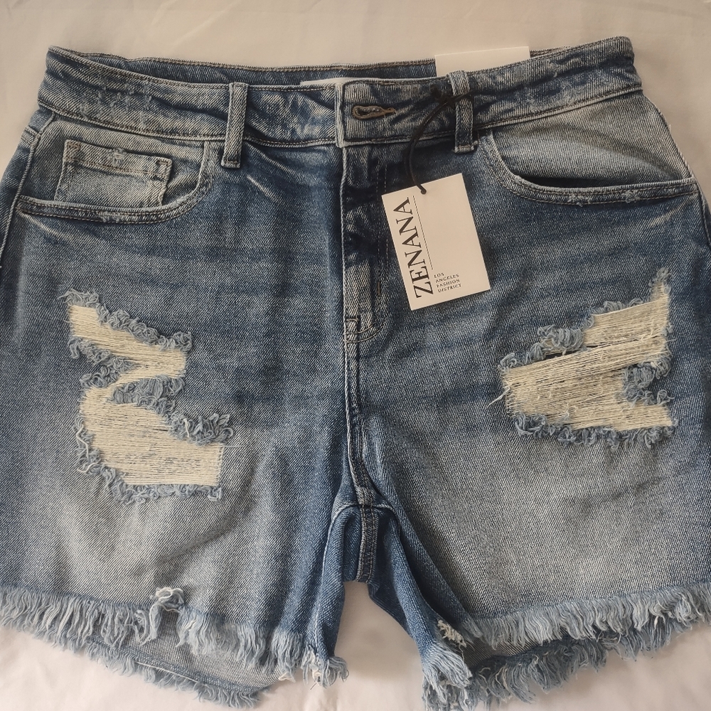 Zenana Outfitters Blue Jean Shorts Distressed High-Waisted